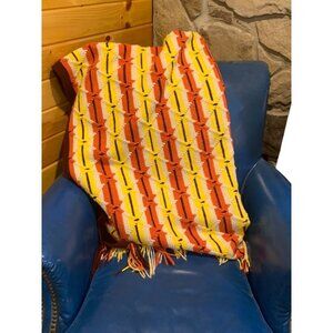Retro 1970s Crochet Afghan Orange Brown Yellow Throw Blanket 48" x 70" Fringed